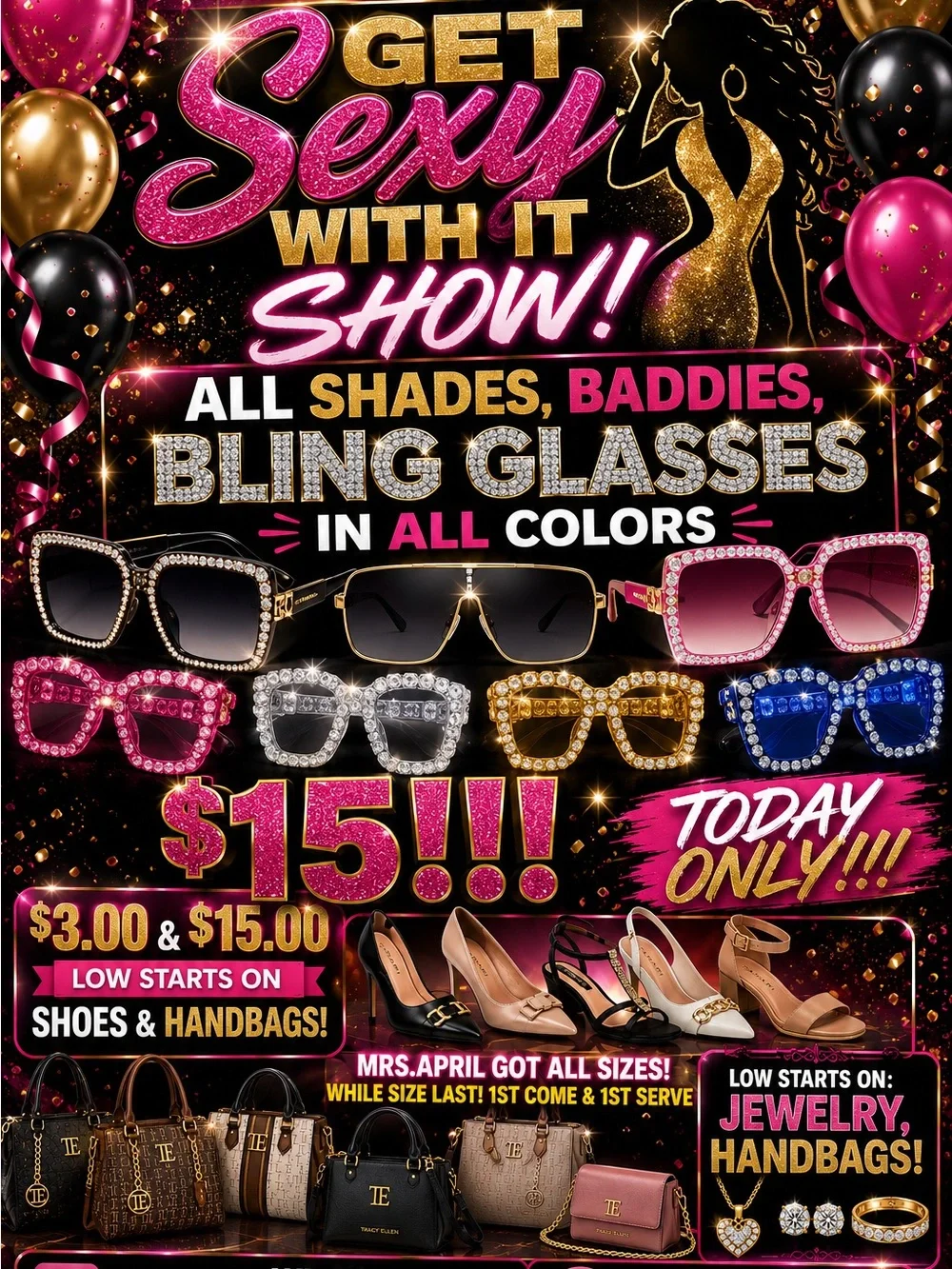 Bling Glasses Party Sunglasses - Pink & Gold Glitter Styles
